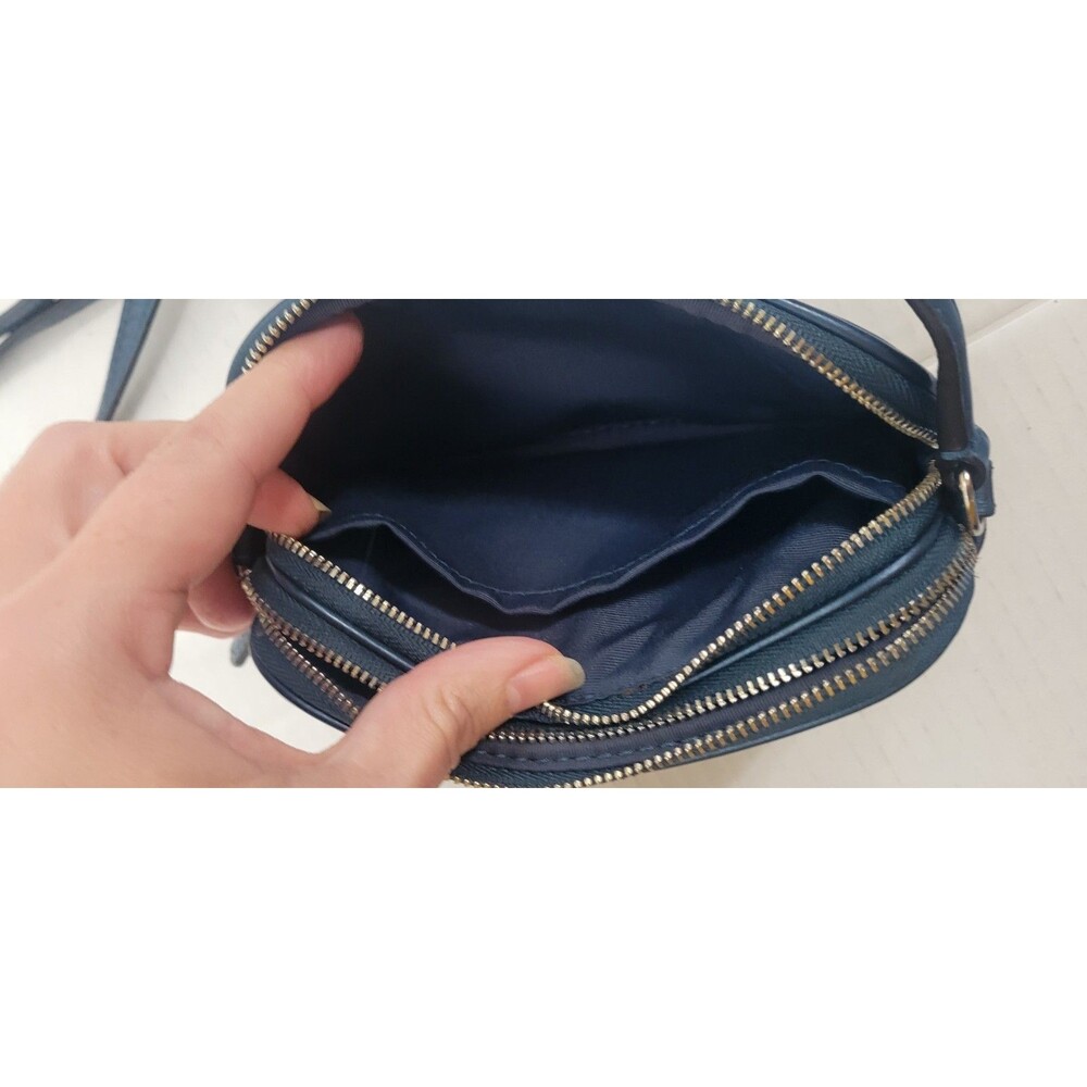 EUC Coach 53372 Blue Metallic Pebbled Leather Mini Crossbody Bag Wallet Purse - Picture 5 of 9